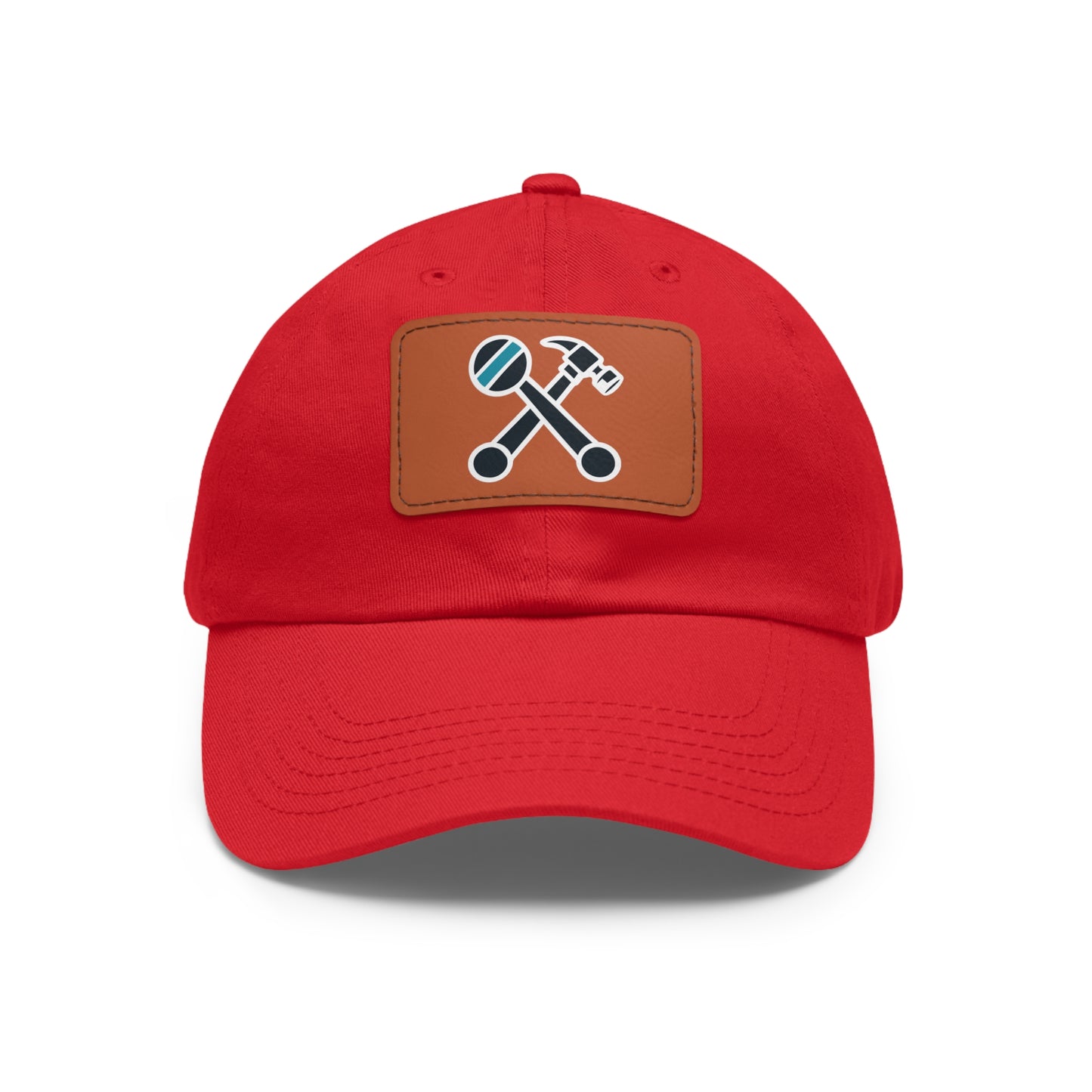 Hammer & Rattle Iconic Leather Patch Dad Hat Red Light Brown Patch Hats