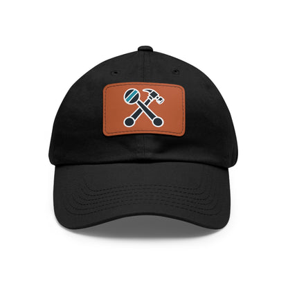 Hammer & Rattle Iconic Leather Patch Dad Hat Black Light Brown Hats