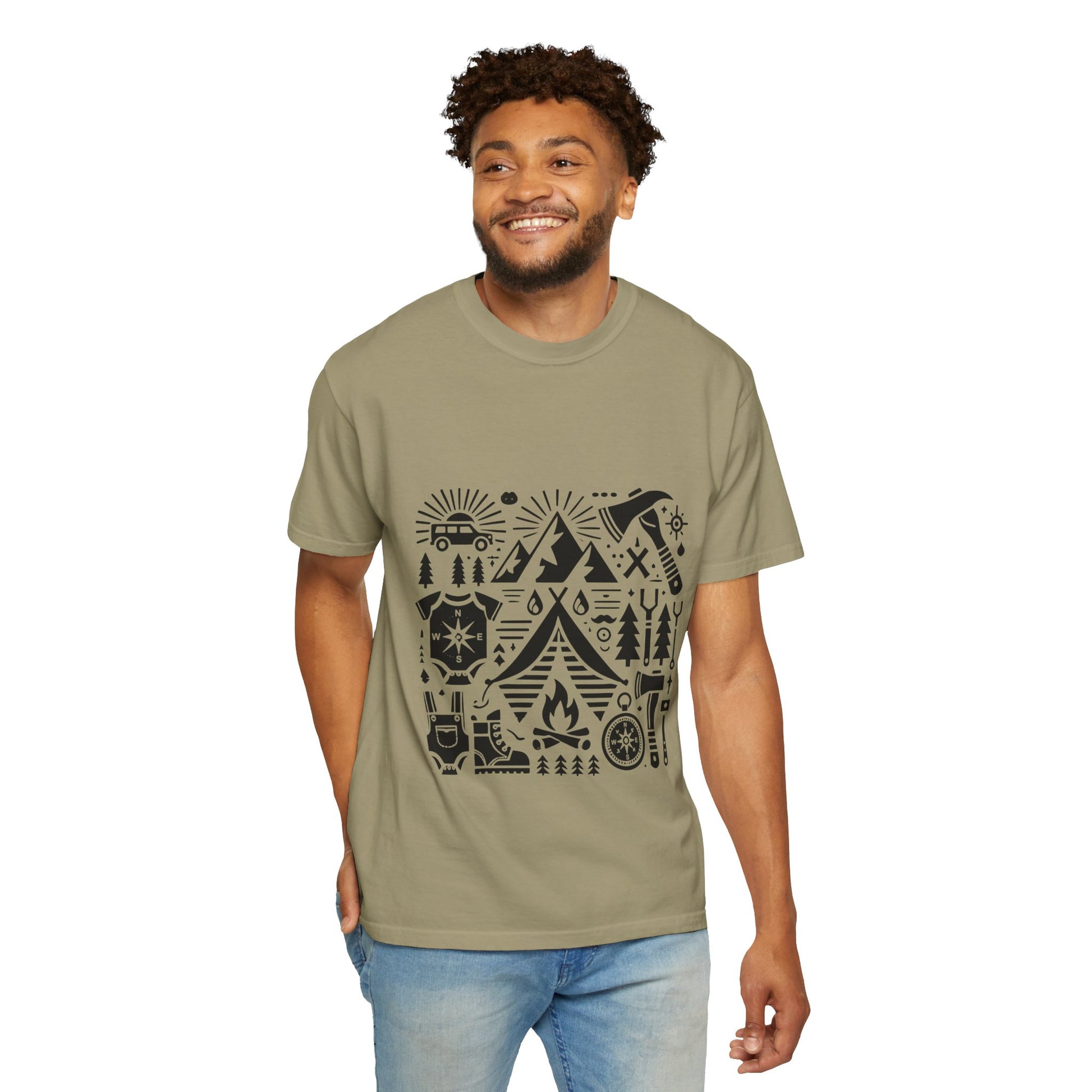 High Contrast Camping Scene T-shirt Khaki T-Shirt