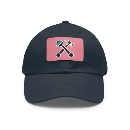 Hammer & Rattle Iconic Leather Patch Dad Hat Navy Pink Patch Hats