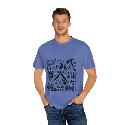 High Contrast Camping Scene T-shirt Mystic Blue T-Shirt