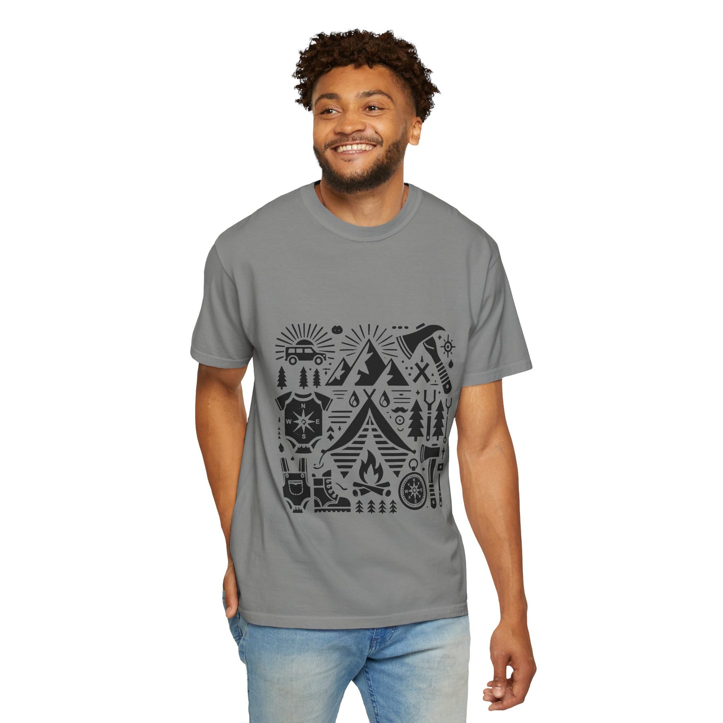 High Contrast Camping Scene T-shirt Granite T-Shirt