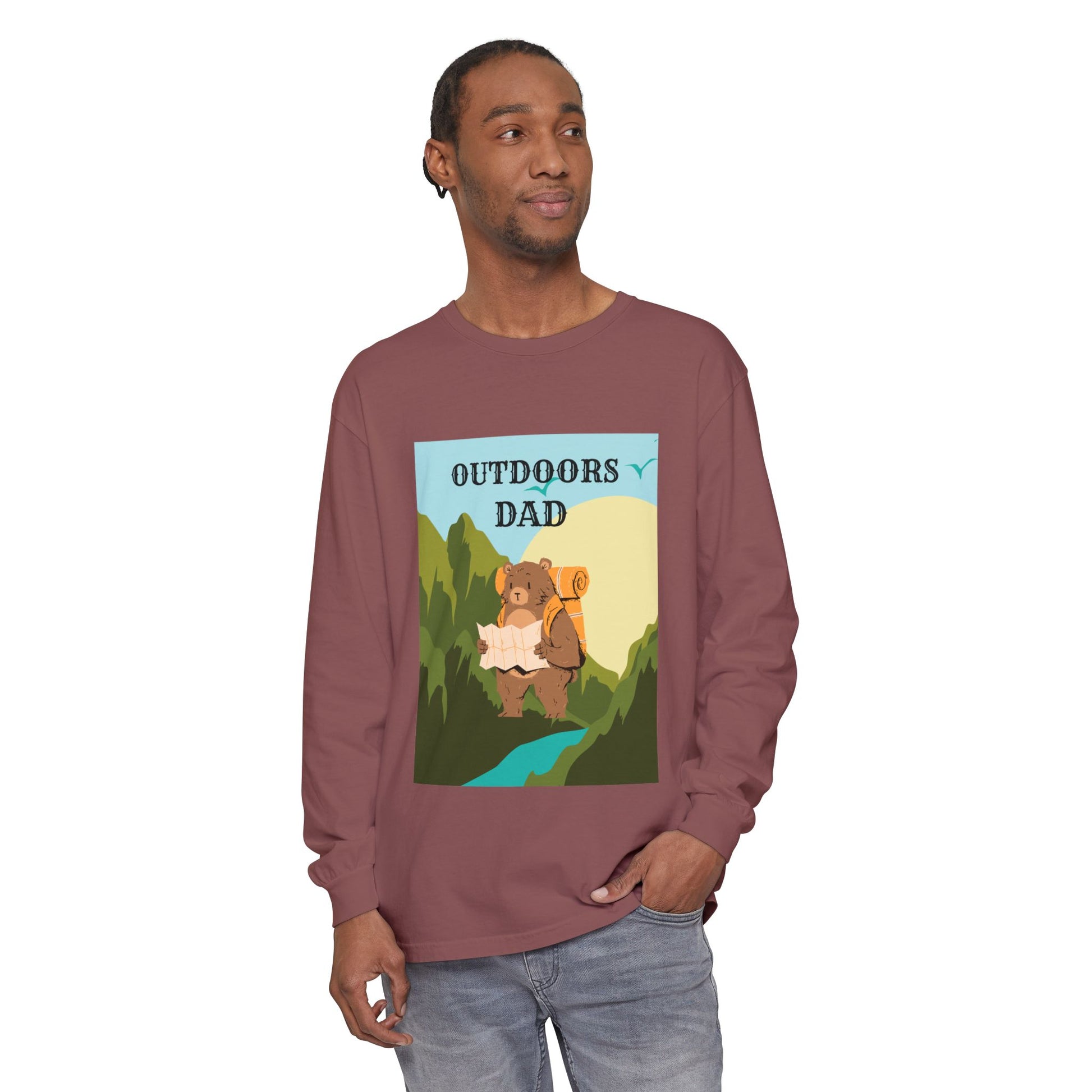 Outdoors Dad - Bear Edition Long Sleeve Tee Brick Long-sleeve