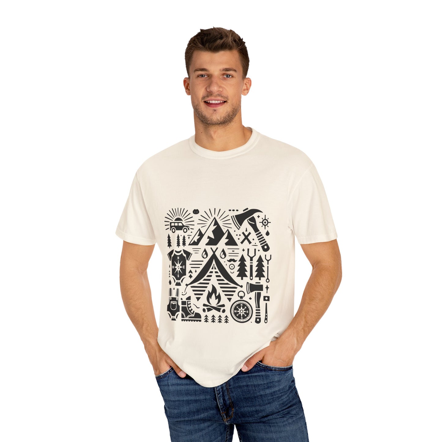 High Contrast Camping Scene T-shirt Ivory T-Shirt