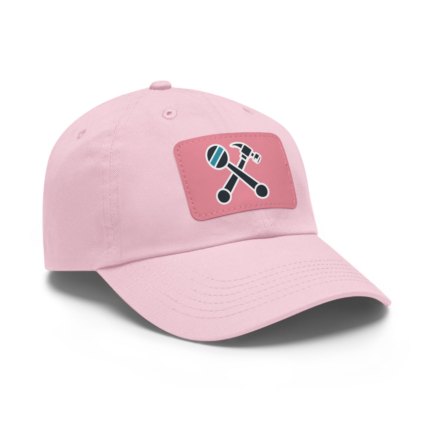 Hammer & Rattle Iconic Leather Patch Dad Hat Grey Pink Patch Hats