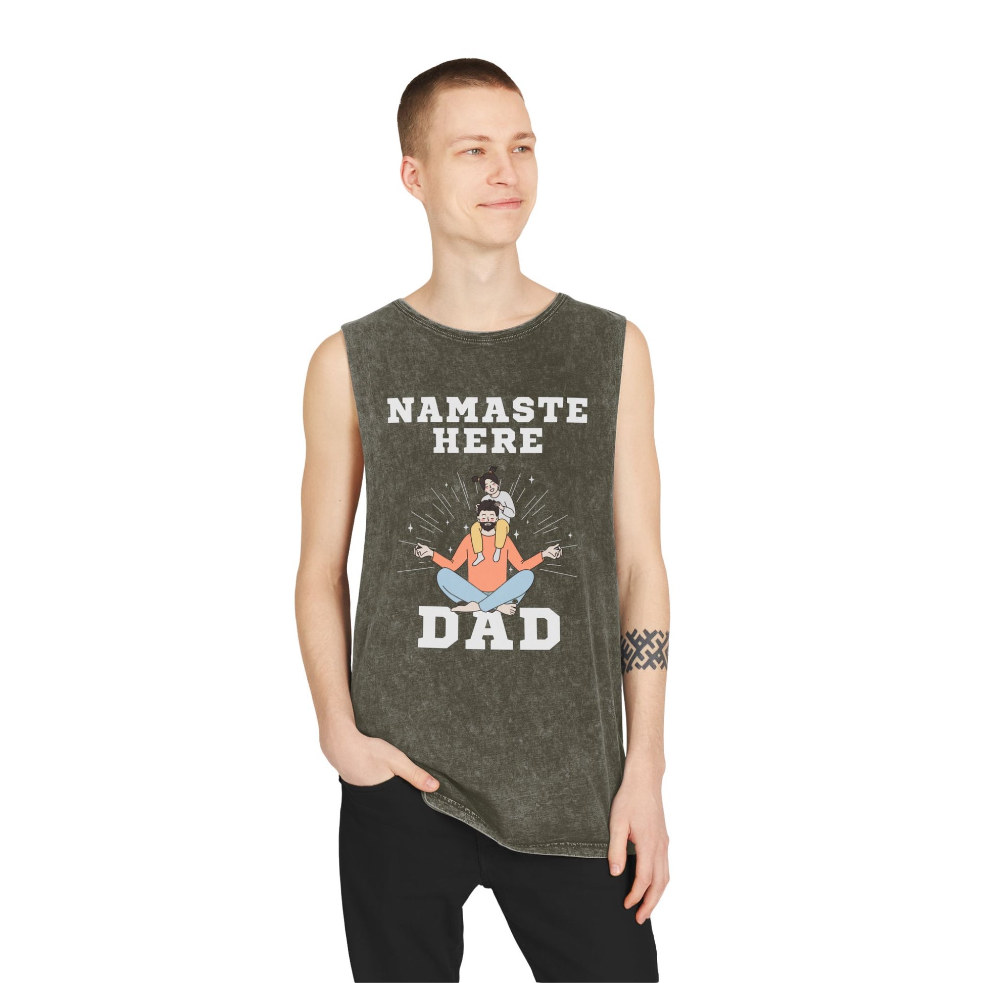 Namaste Here Dad Stonewash Tank Top Moss Stone Tank Top