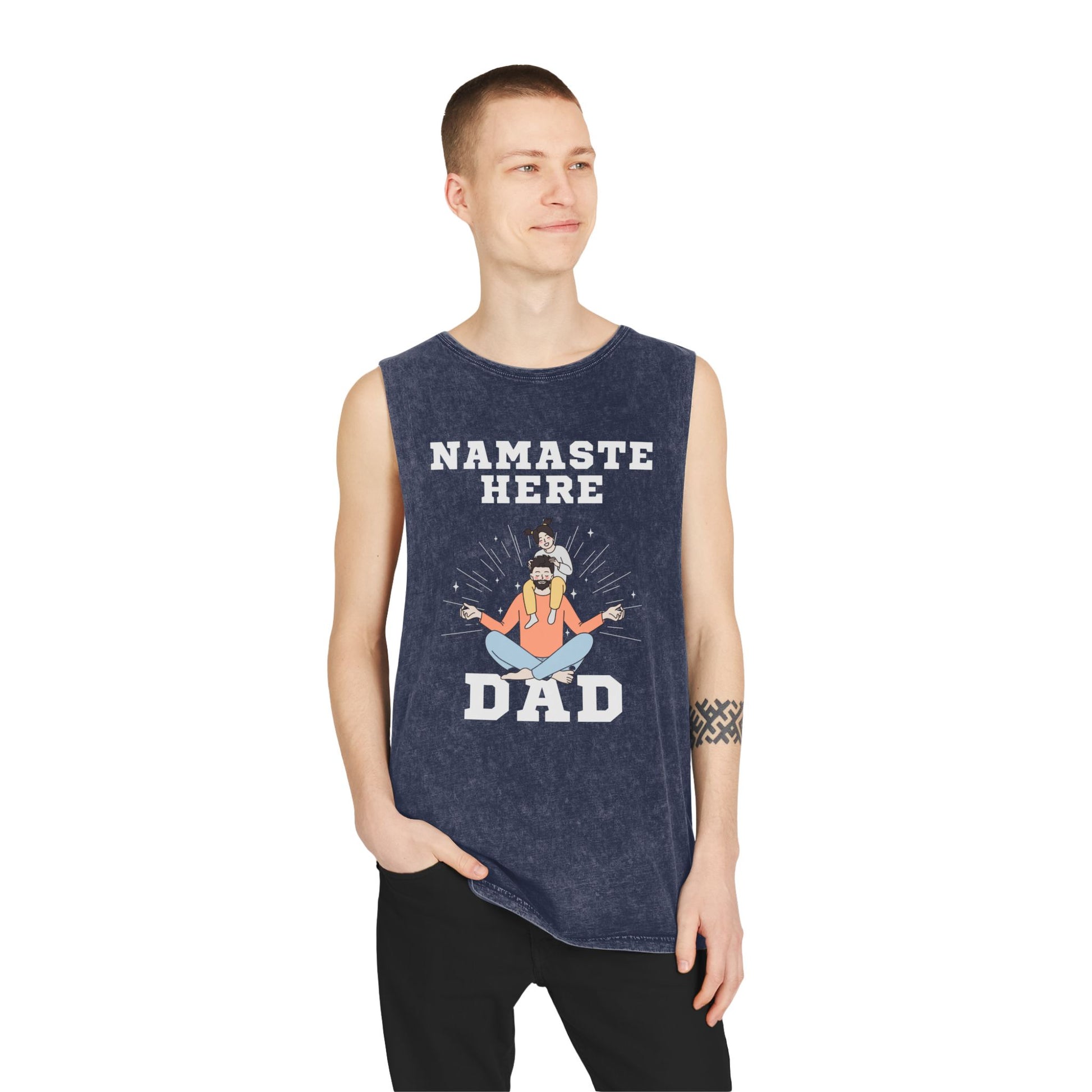 Namaste Here Dad Stonewash Tank Top Blue Stone Tank Top