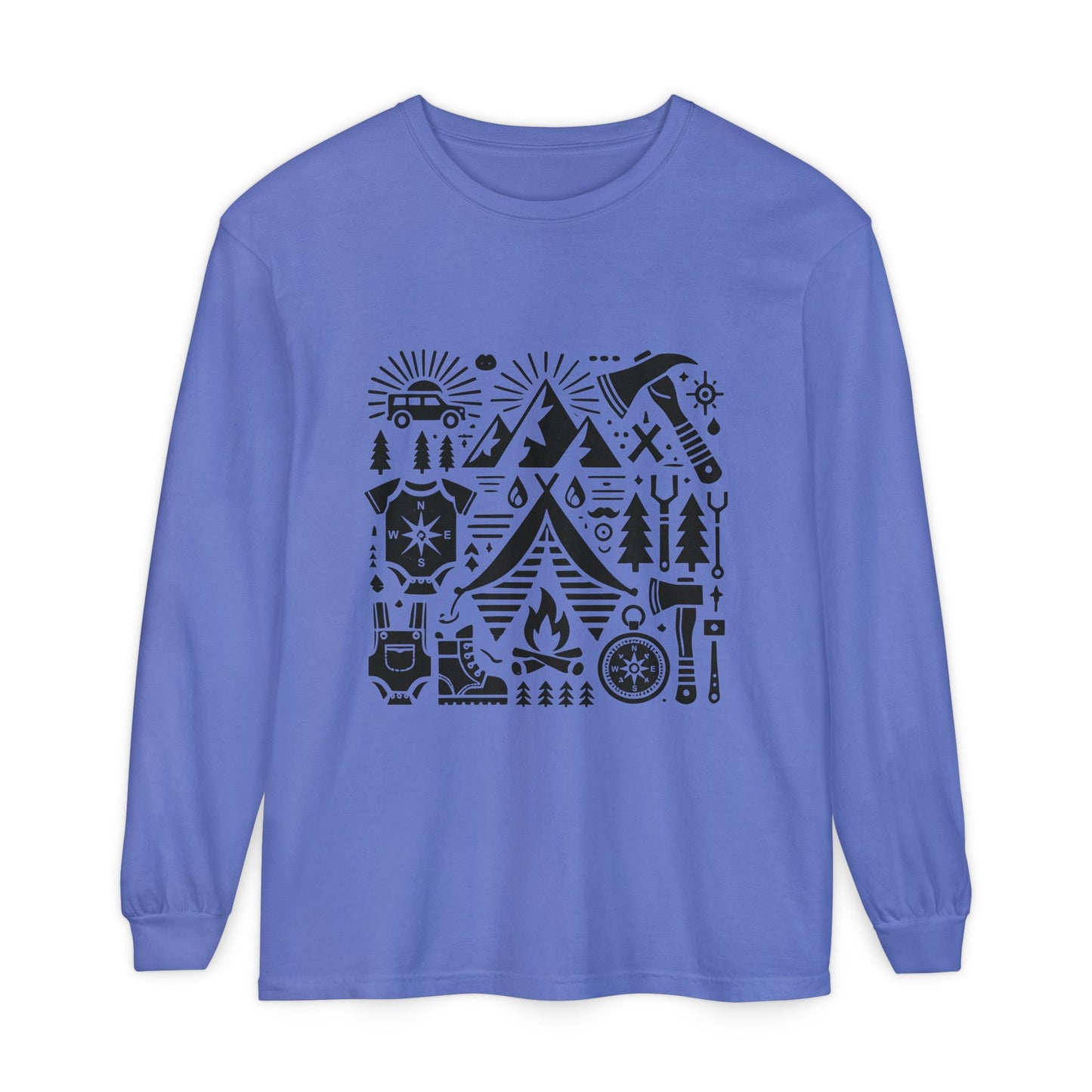 High Contrast Camping Long Sleeve Tee Flo Blue Long-sleeve