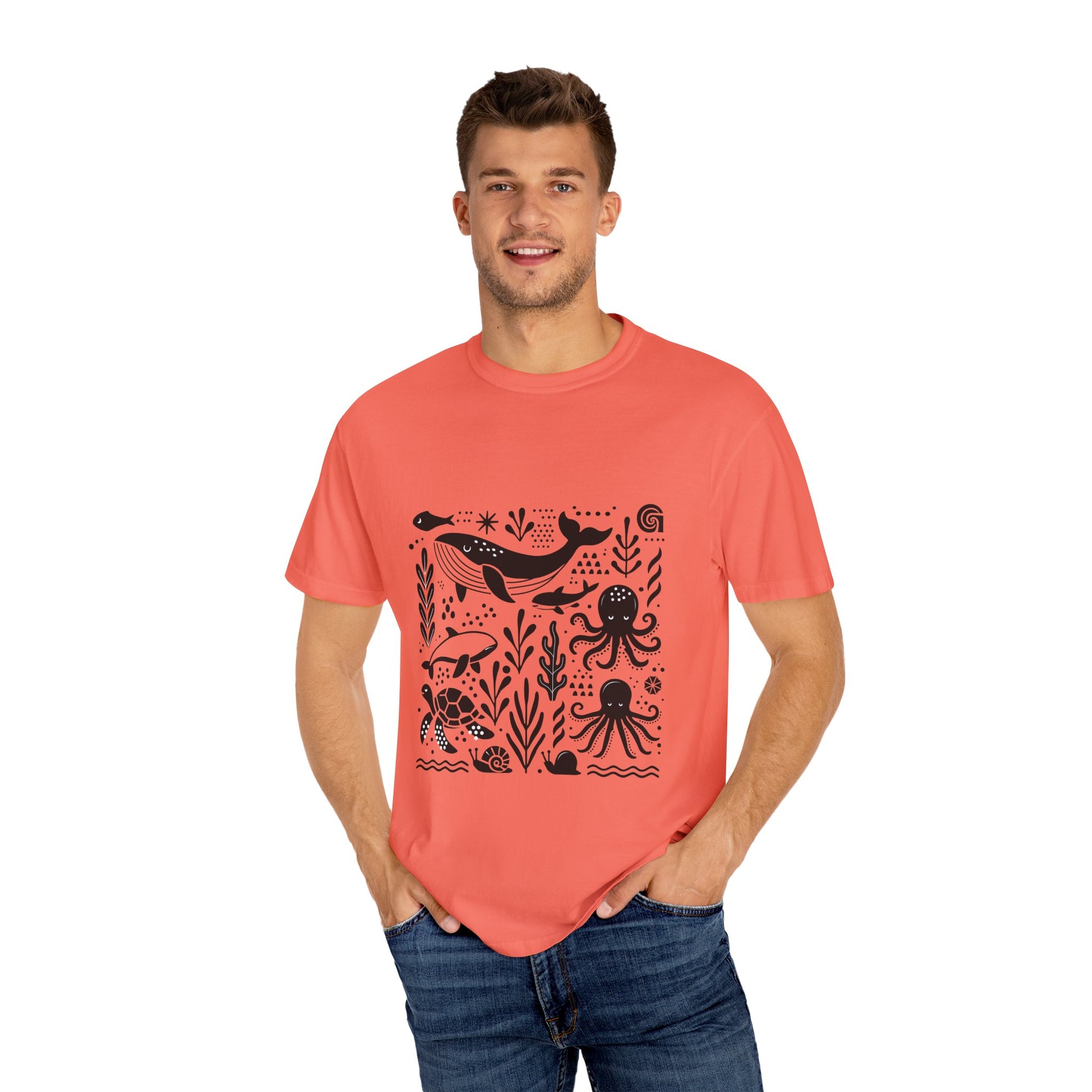 High Contrast Ocean Life Tee Bright Salmon T-Shirt