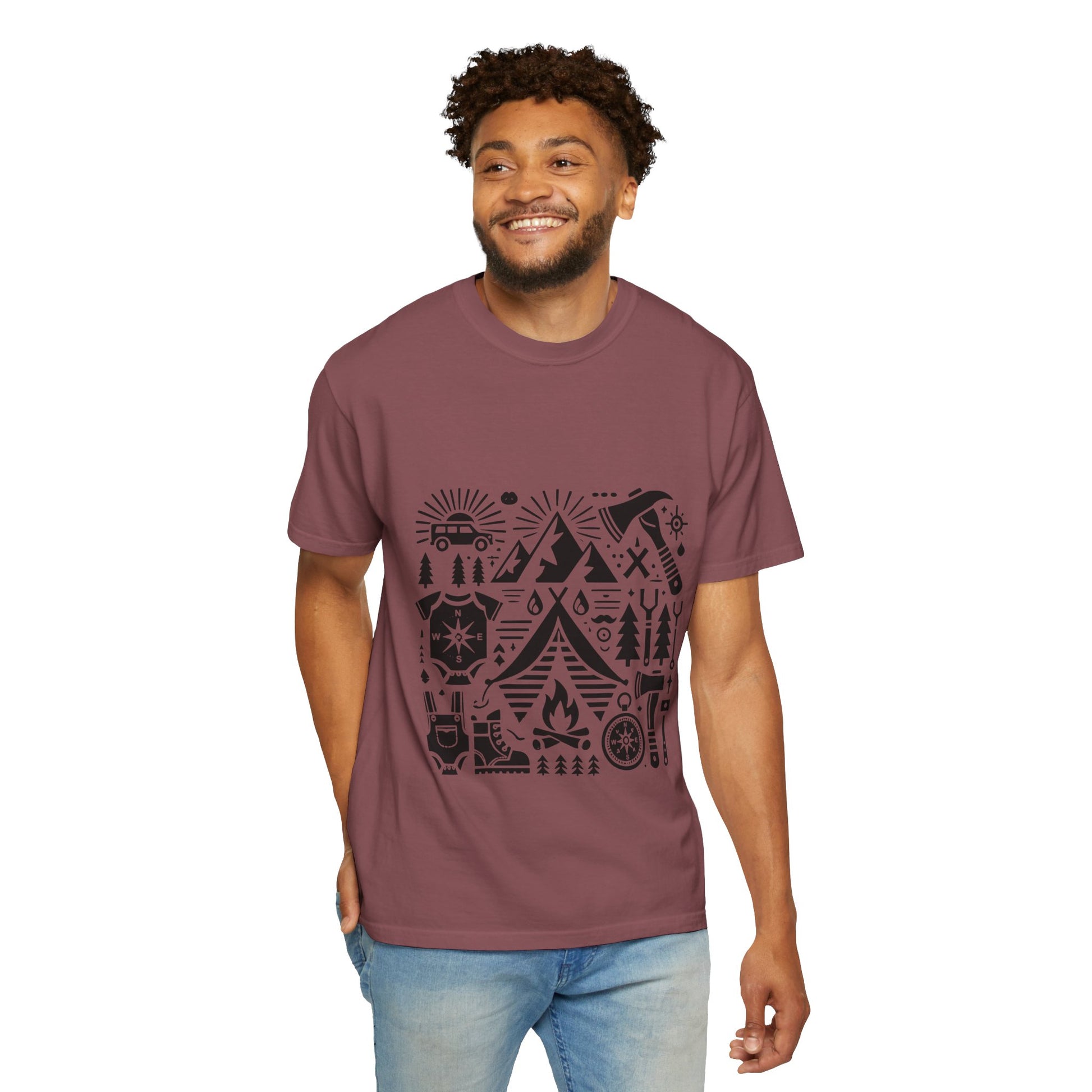 High Contrast Camping Scene T-shirt Ivory T-Shirt