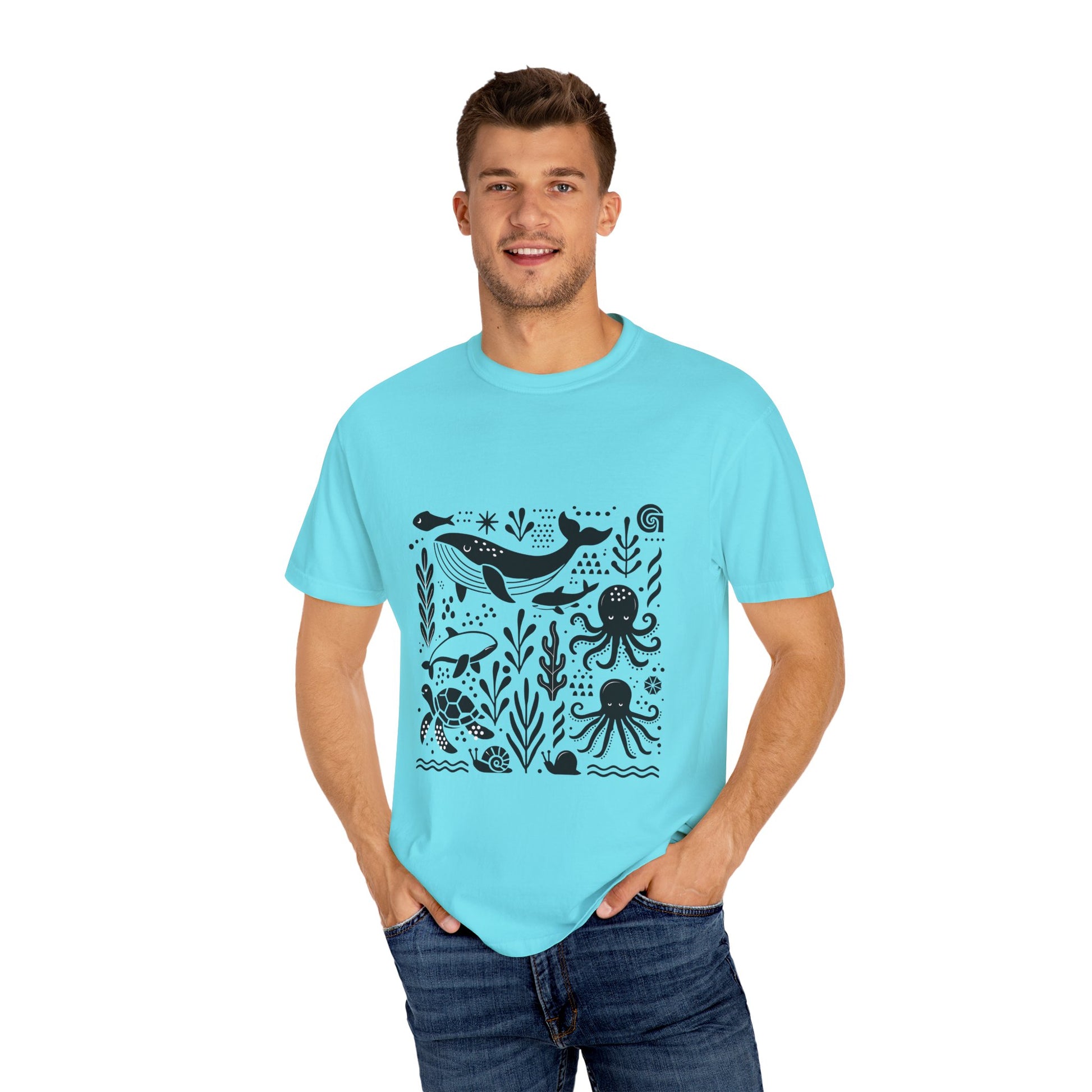 High Contrast Ocean Life Tee Lagoon Blue T-Shirt