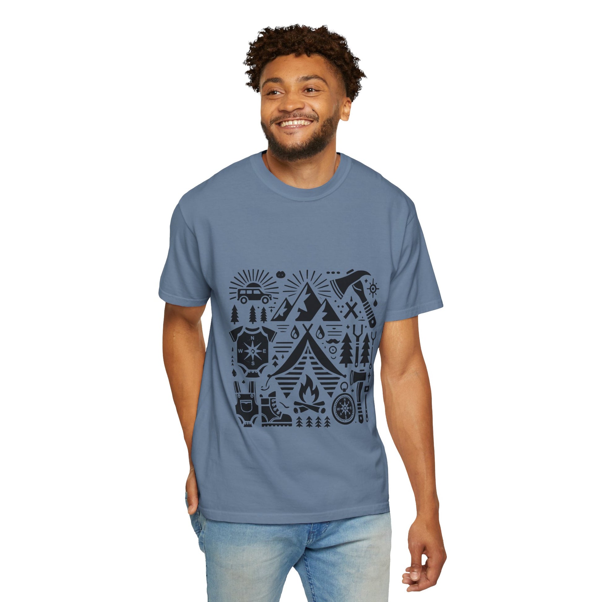 High Contrast Camping Scene T-shirt Blue Jean T-Shirt