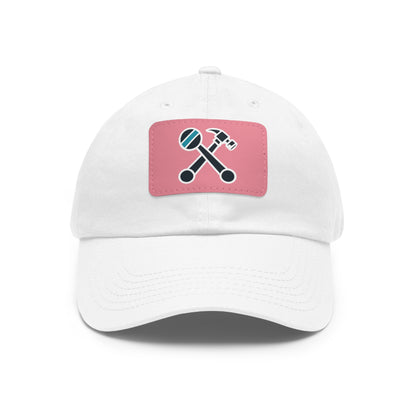 Hammer & Rattle Iconic Leather Patch Dad Hat White Pink Patch Hats