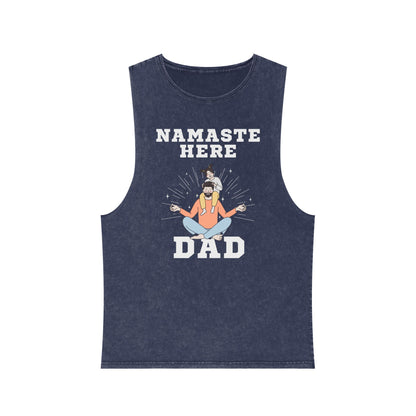 Namaste Here Dad Stonewash Tank Top Blue Stone Tank Top