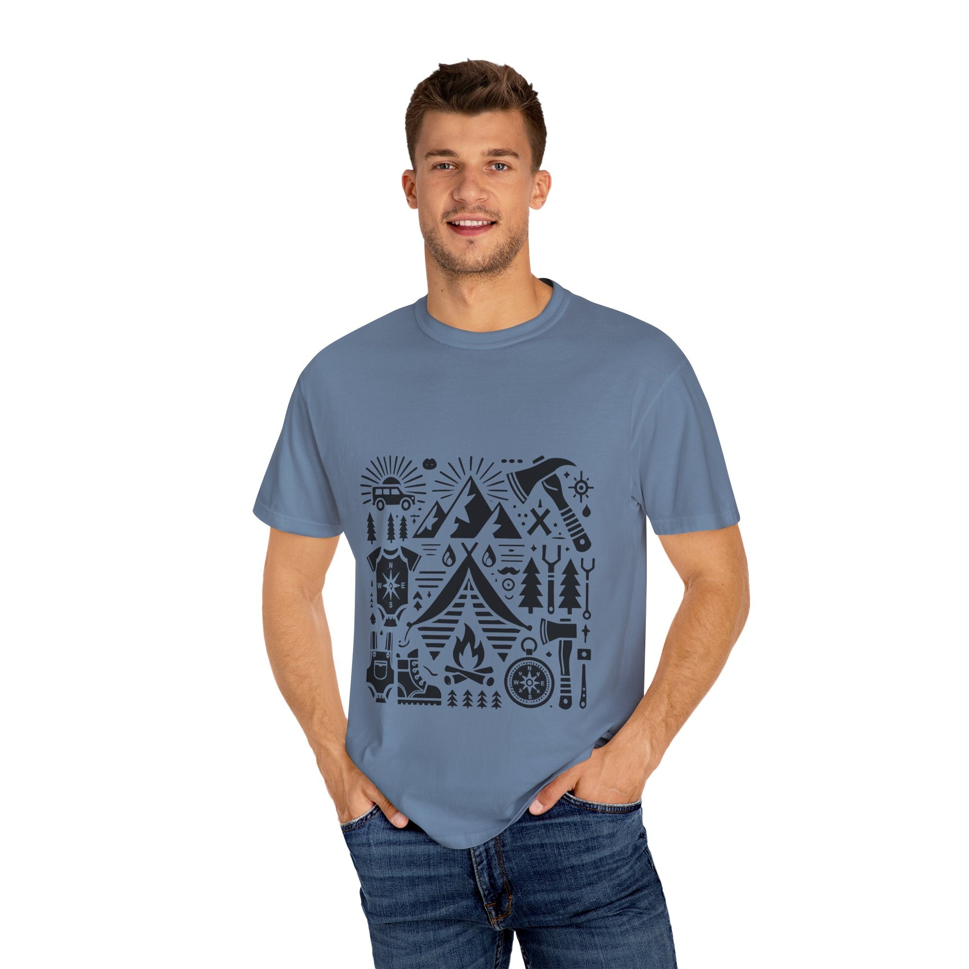 High Contrast Camping Scene T-shirt Blue Jean T-Shirt