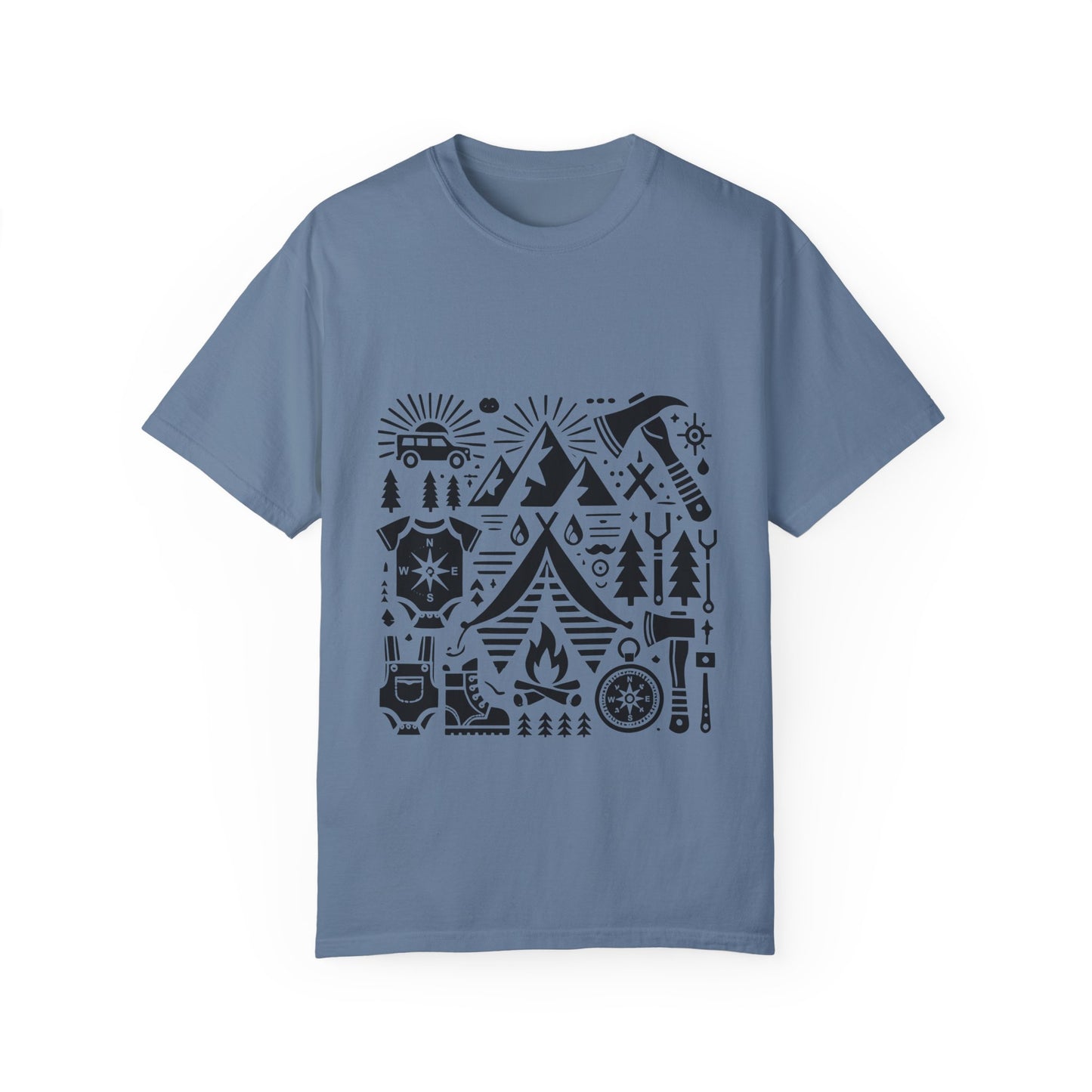 High Contrast Camping Scene T-shirt Blue Jean T-Shirt