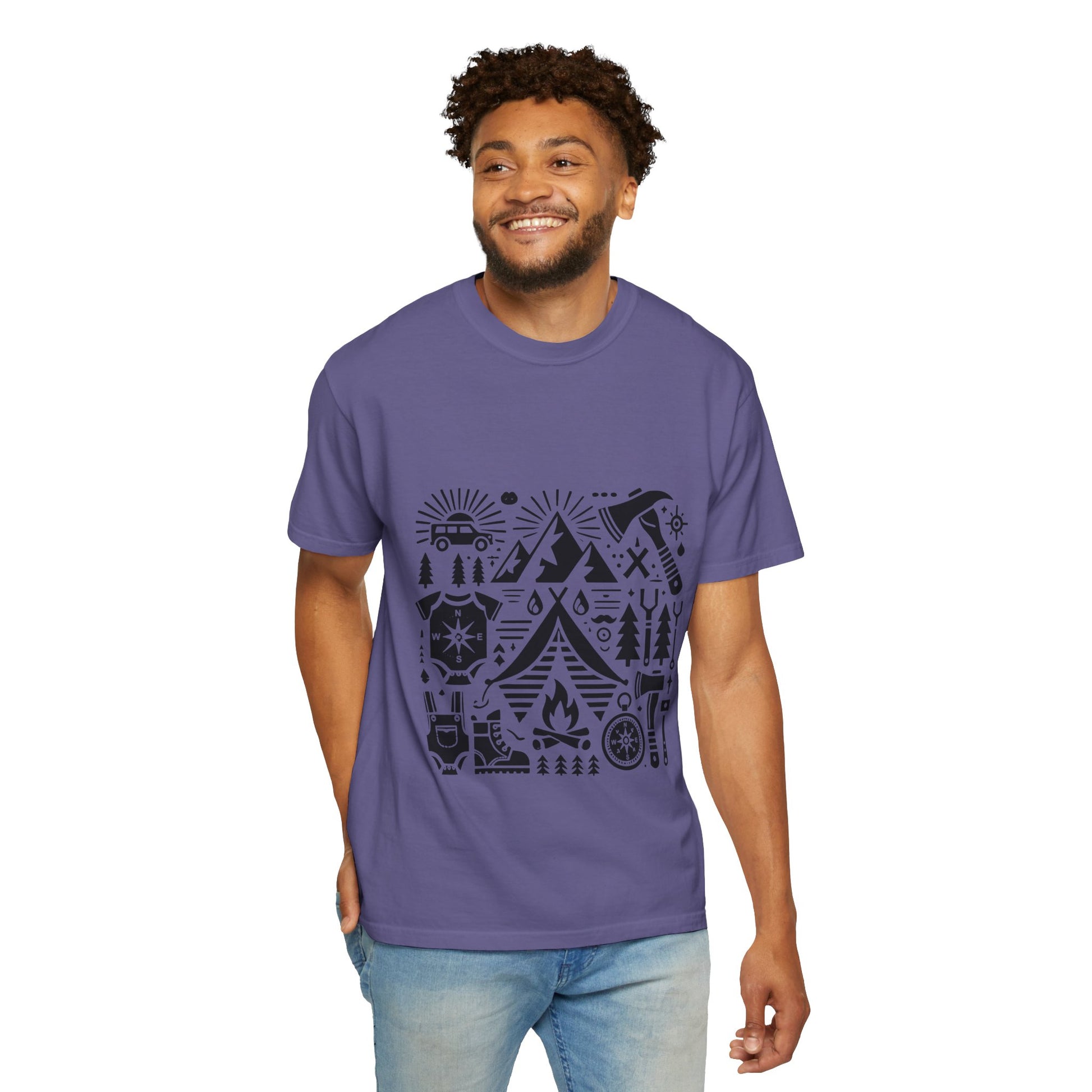 High Contrast Camping Scene T-shirt Grape T-Shirt