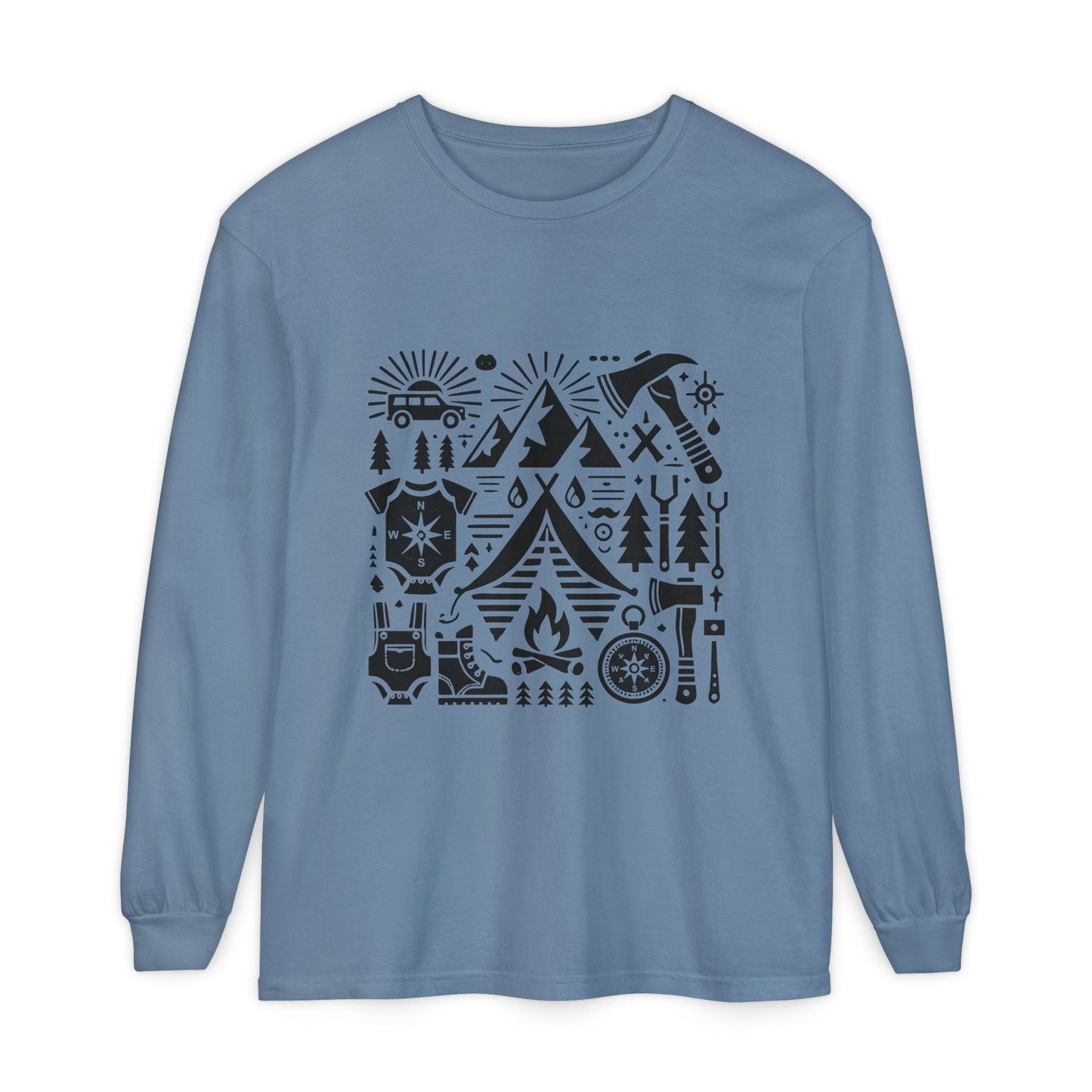 High Contrast Camping Long Sleeve Tee Blue Jean Long-sleeve