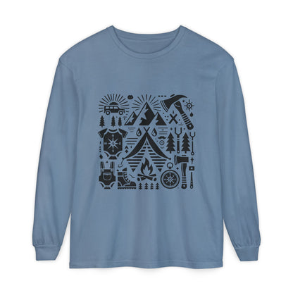 High Contrast Camping Long Sleeve Tee Blue Jean Long-sleeve