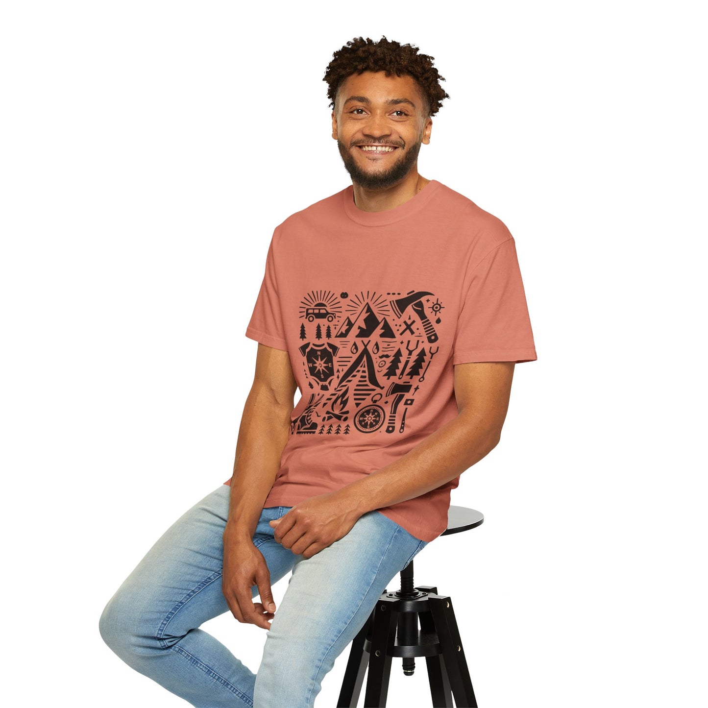 High Contrast Camping Scene T-shirt Terracotta T-Shirt