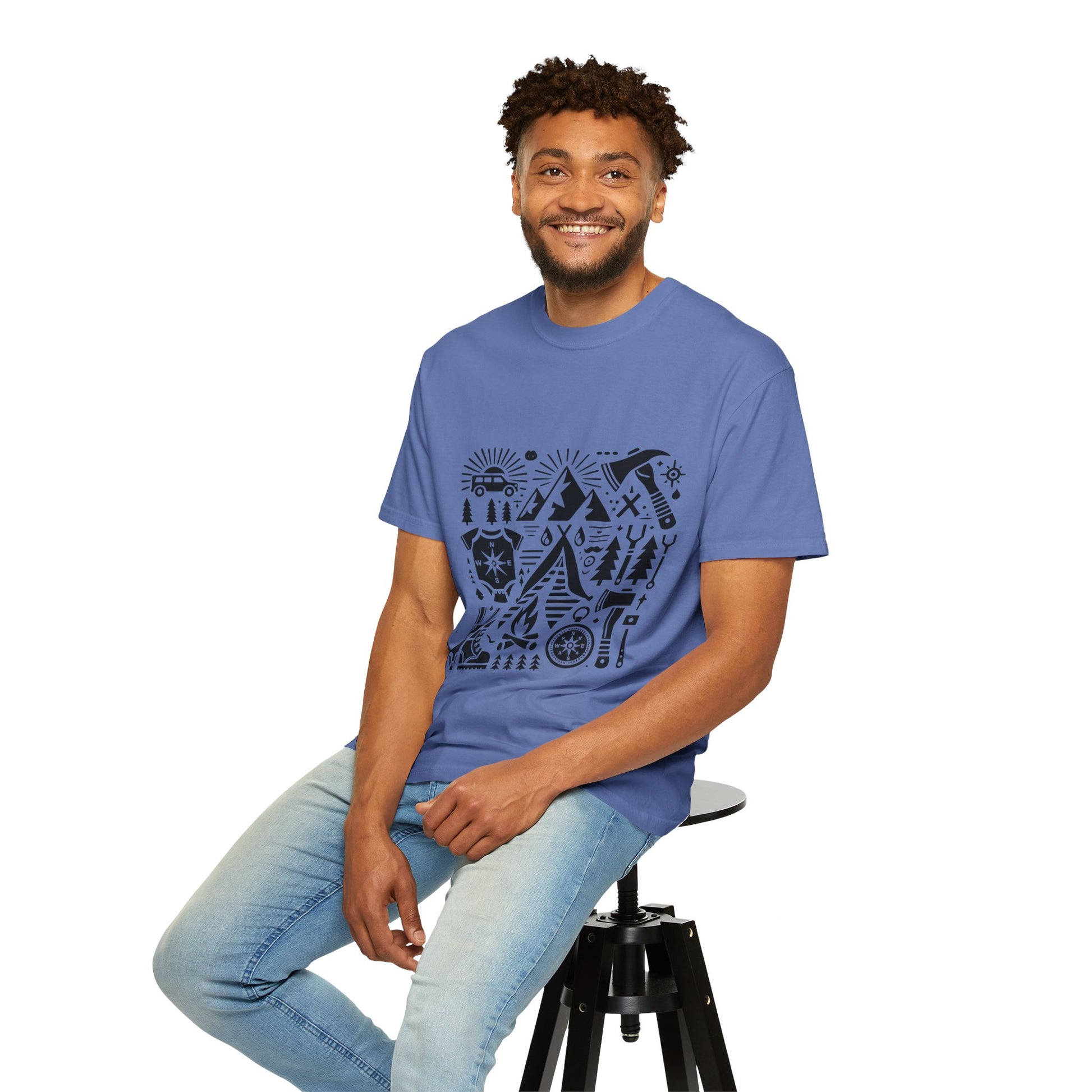 High Contrast Camping Scene T-shirt Mystic Blue T-Shirt