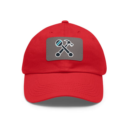 Hammer & Rattle Iconic Leather Patch Dad Hat Red Grey Patch Hats