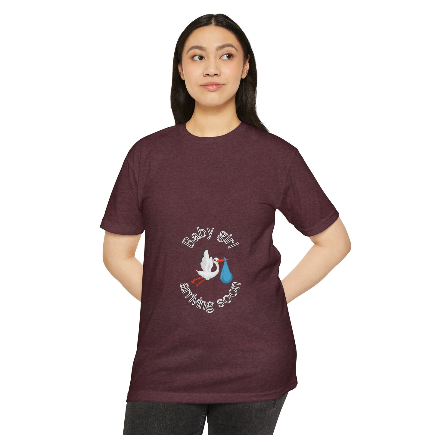 Baby Girl Coming Soon Maternity Jersey Tee Heather Maroon T-Shirt