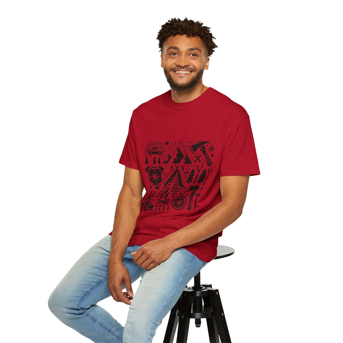 High Contrast Camping Scene T-shirt Red T-Shirt