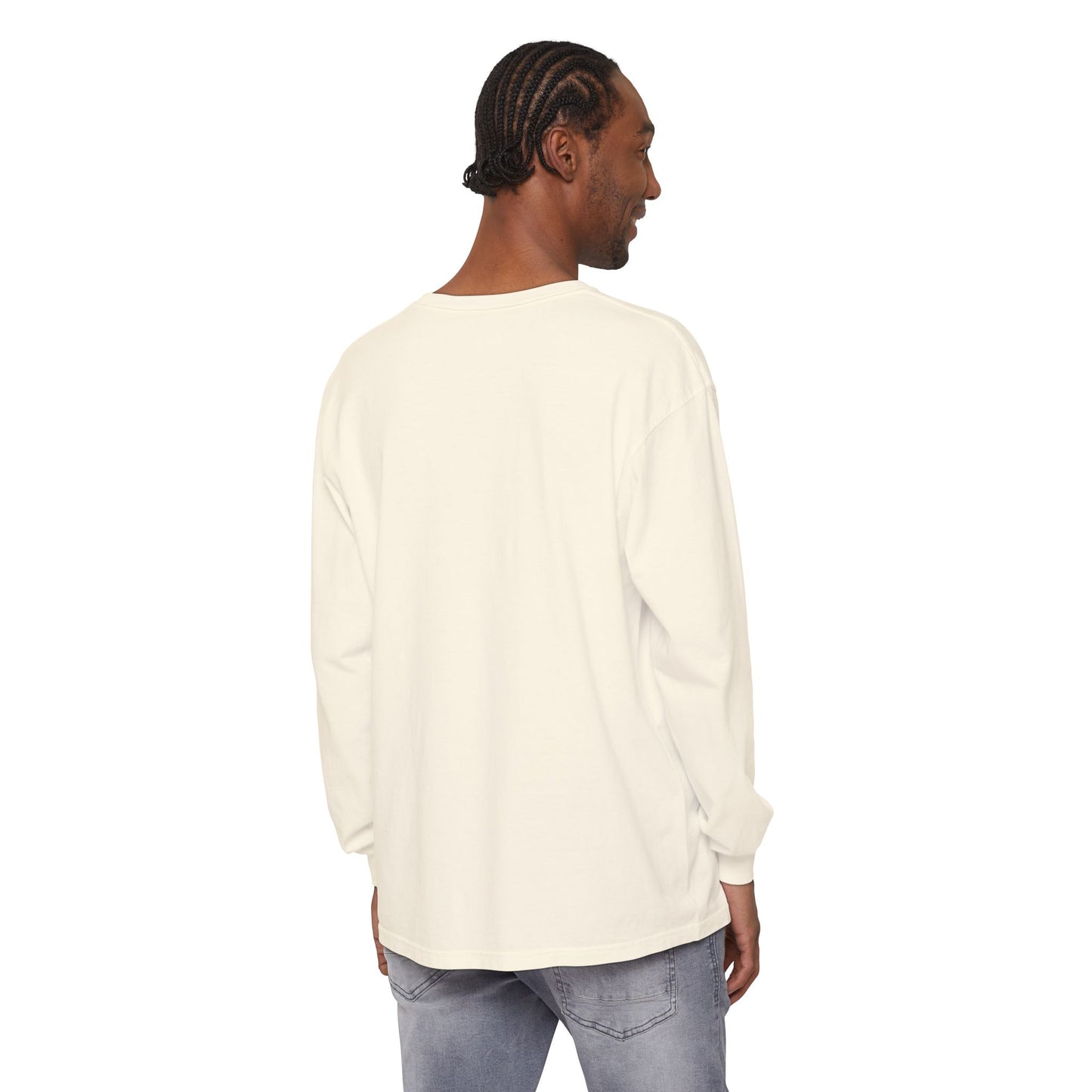 High Contrast Mountain View Camping Long Sleeve Tee Ivory Long-sleeve