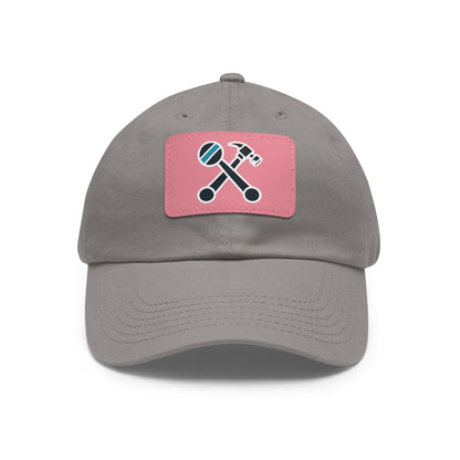 Hammer & Rattle Iconic Leather Patch Dad Hat Grey Pink Patch Hats