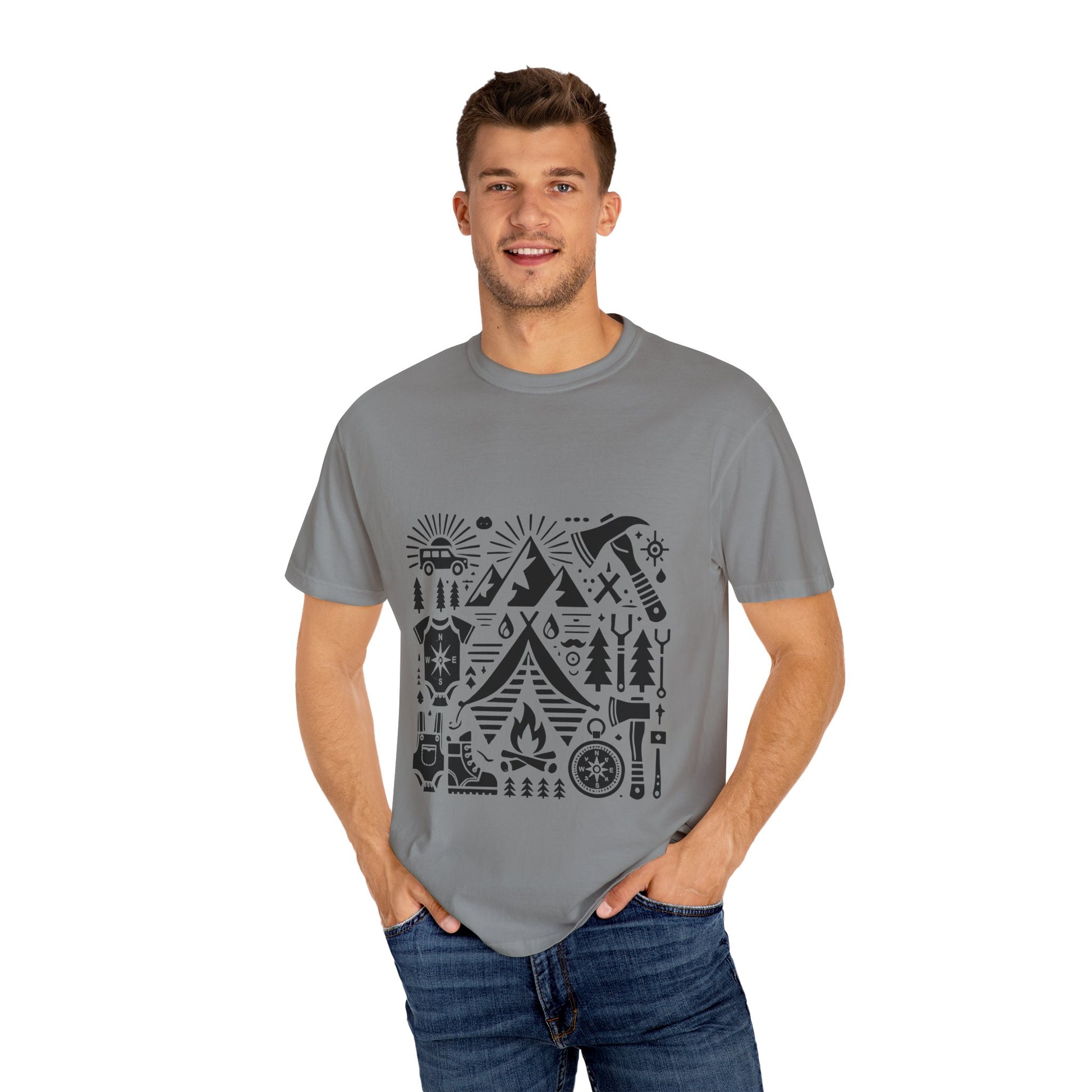 High Contrast Camping Scene T-shirt Granite T-Shirt