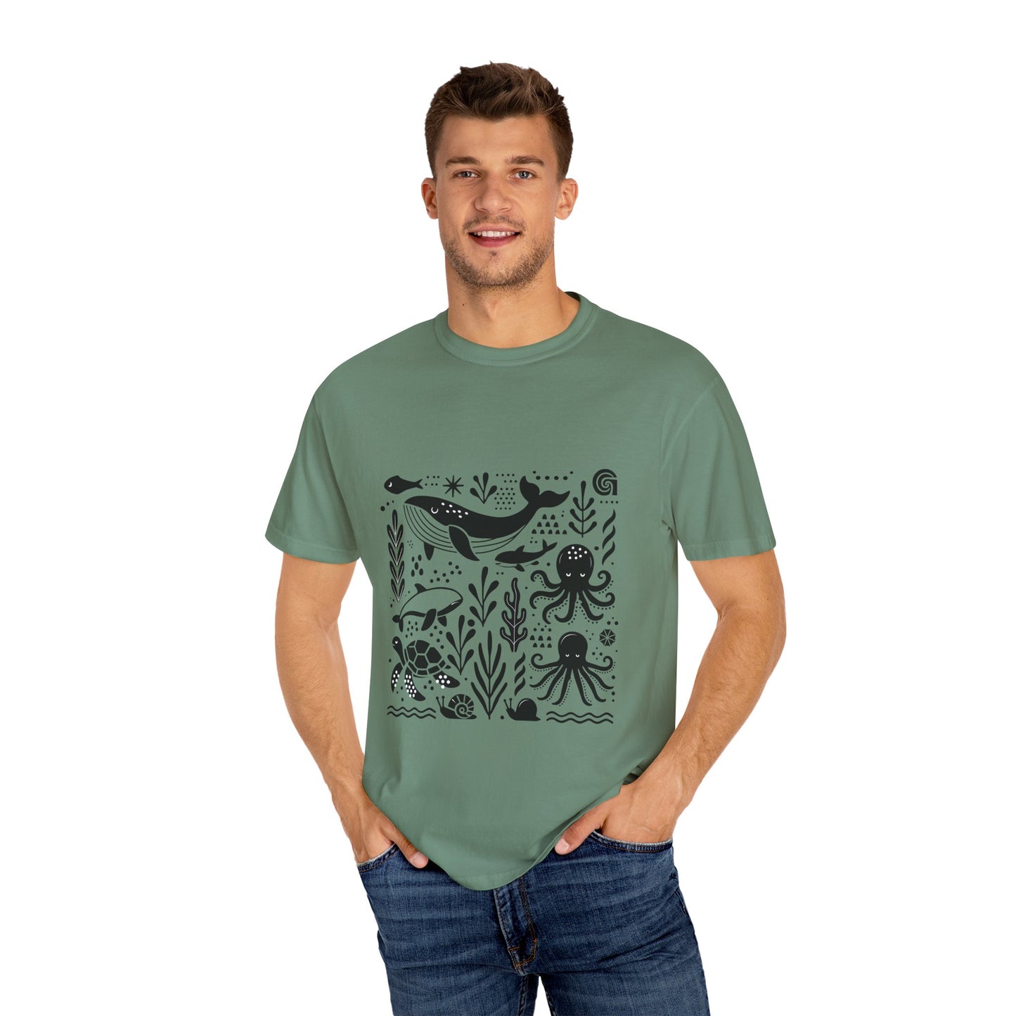 High Contrast Ocean Life Tee Light Green T-Shirt