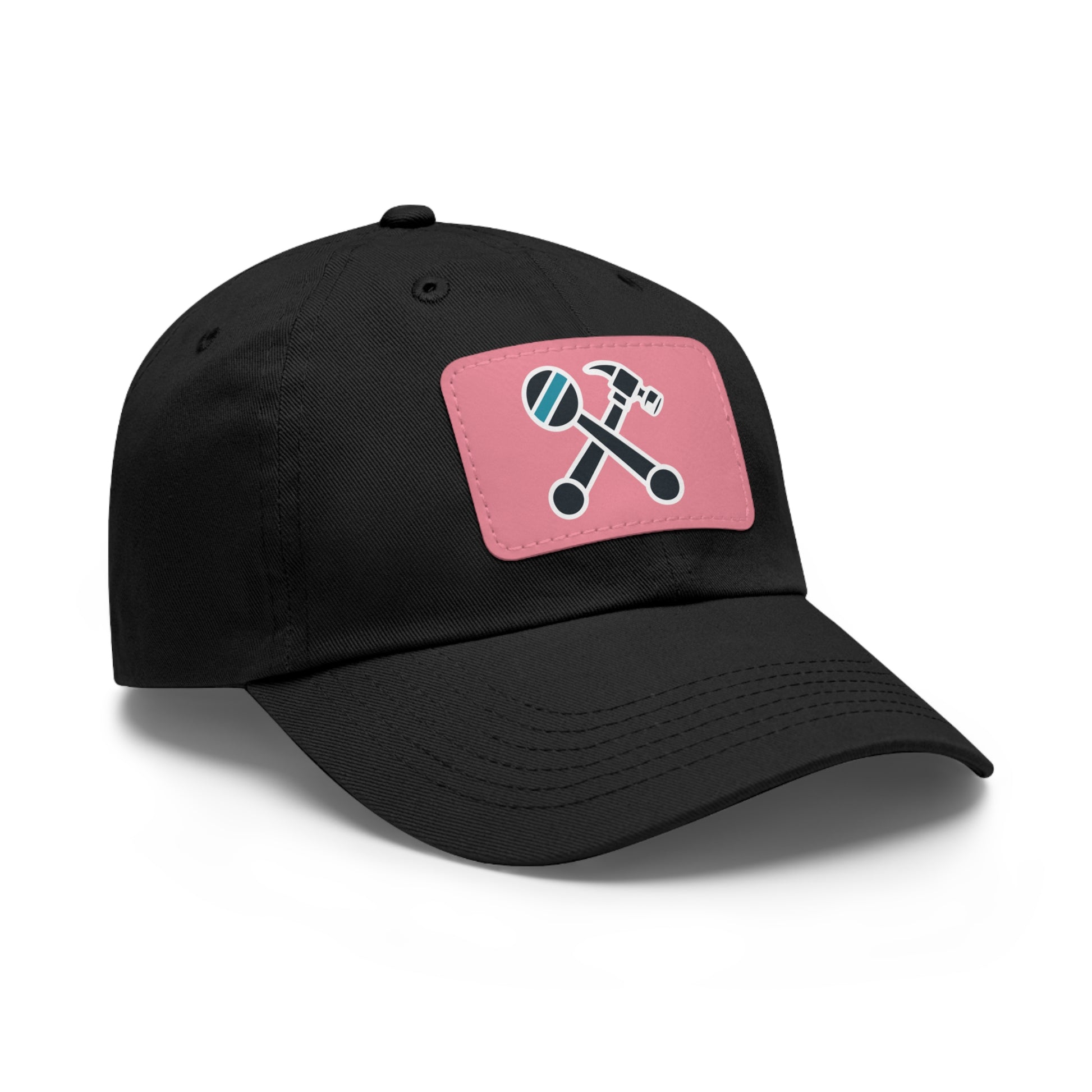 Hammer & Rattle Iconic Leather Patch Dad Hat Black Pink Patch Hats