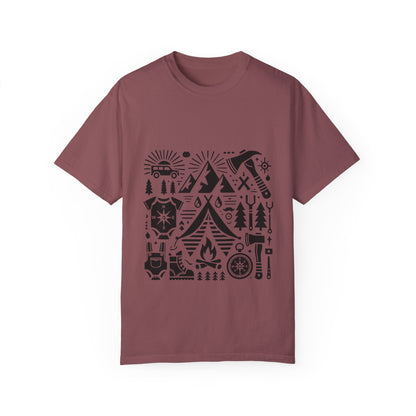 High Contrast Camping Scene T-shirt Brick T-Shirt