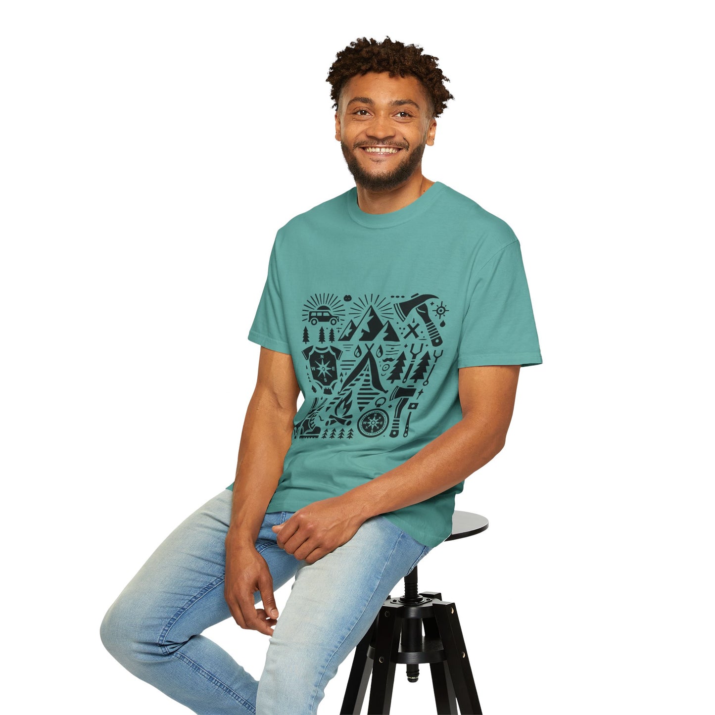 High Contrast Camping Scene T-shirt Seafoam T-Shirt