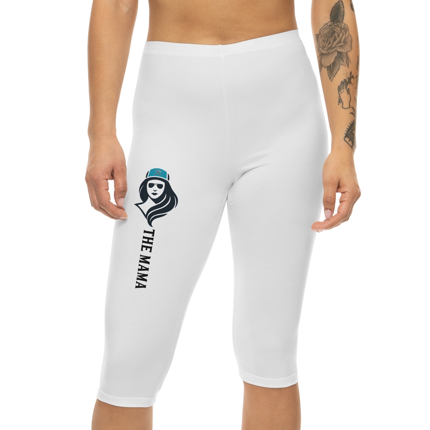 The Mama Capri Leggings White stitching All Over Prints