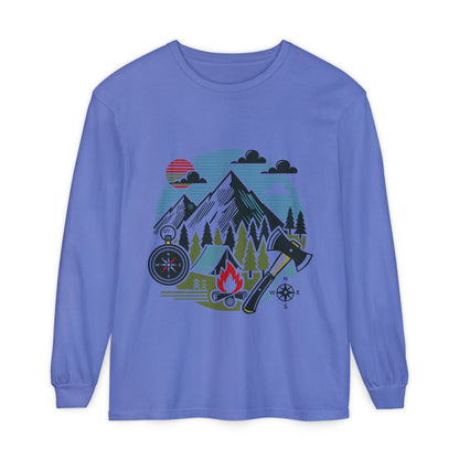 High Contrast Mountain View Camping Long Sleeve Tee Flo Blue Long-sleeve