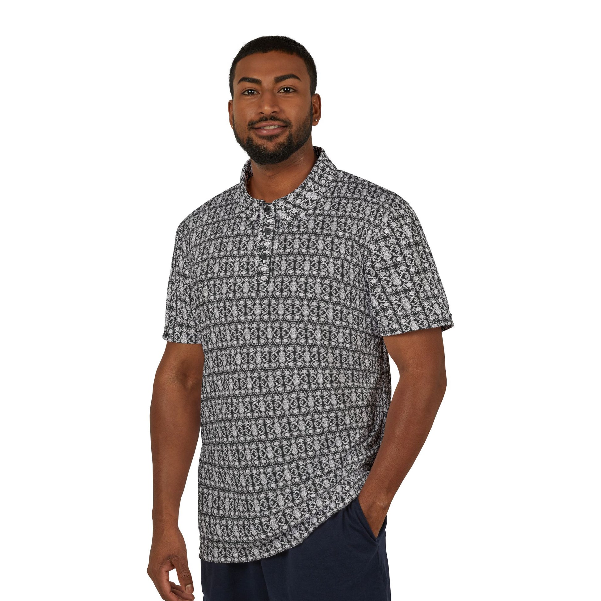 The Dapper Dad Polo Black stitching All Over Prints