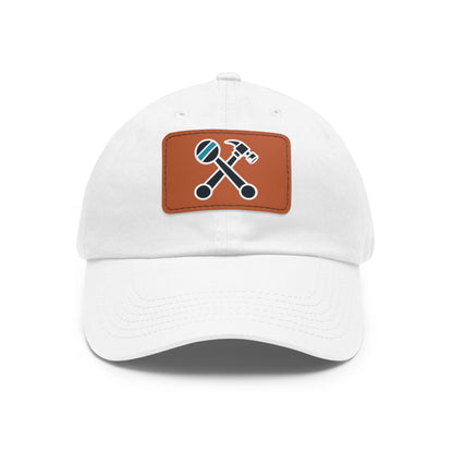 Hammer & Rattle Iconic Leather Patch Dad Hat White Light Brown Hats