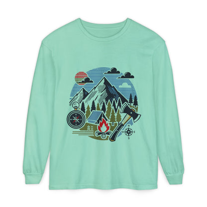 High Contrast Mountain View Camping Long Sleeve Tee Island Reef Long-sleeve