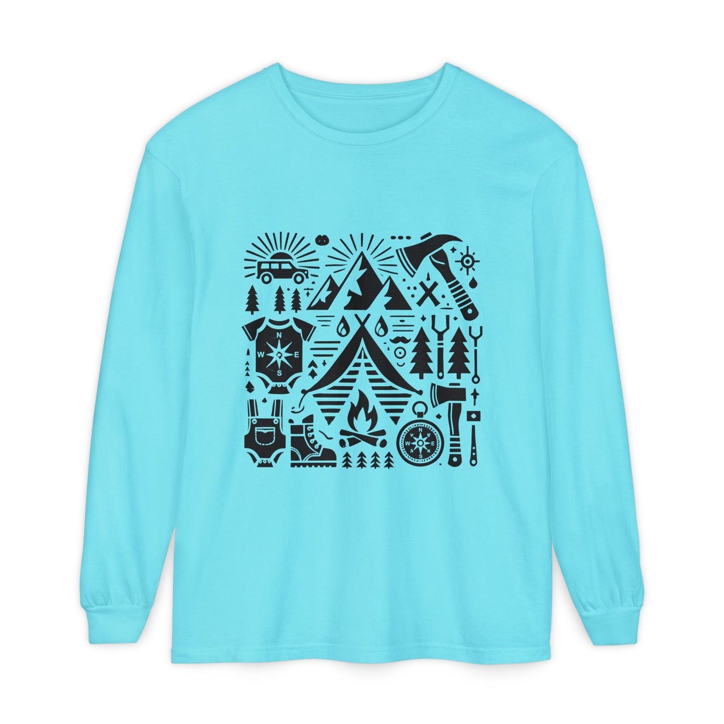 High Contrast Camping Long Sleeve Tee Lagoon Blue Long-sleeve