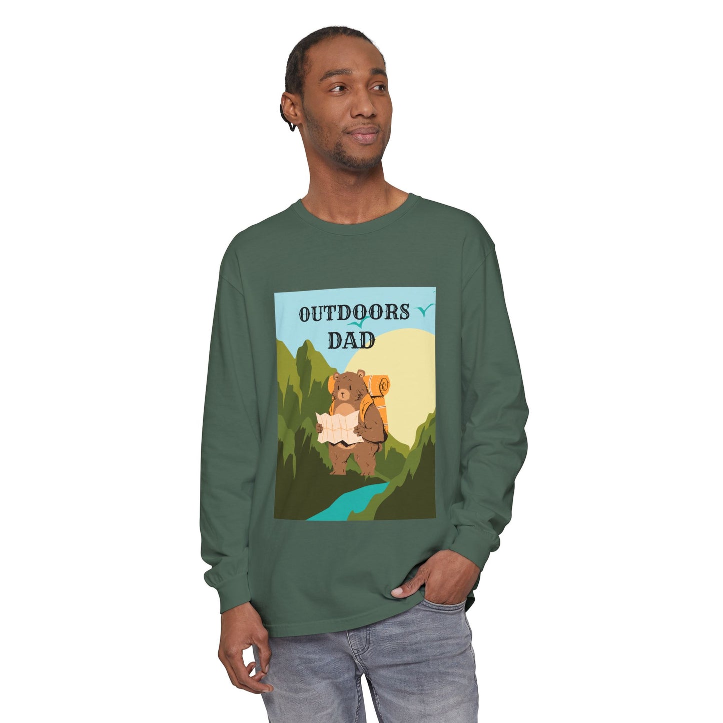 Outdoors Dad - Bear Edition Long Sleeve Tee Blue Spruce Long-sleeve