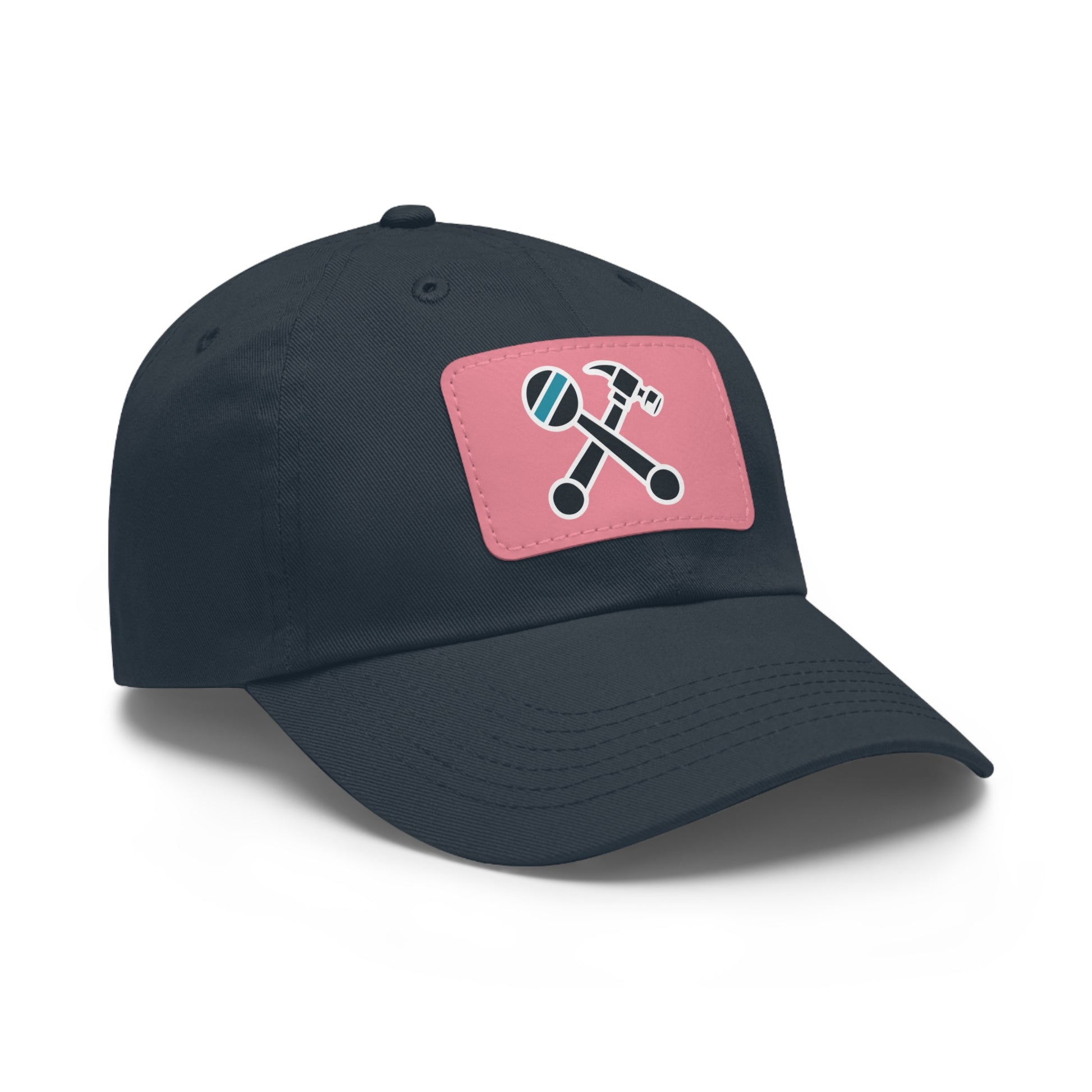 Hammer & Rattle Iconic Leather Patch Dad Hat Navy Pink Patch Hats