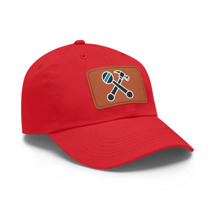 Hammer & Rattle Leather Patch Dad Hat Red Light Brown Patch Hats