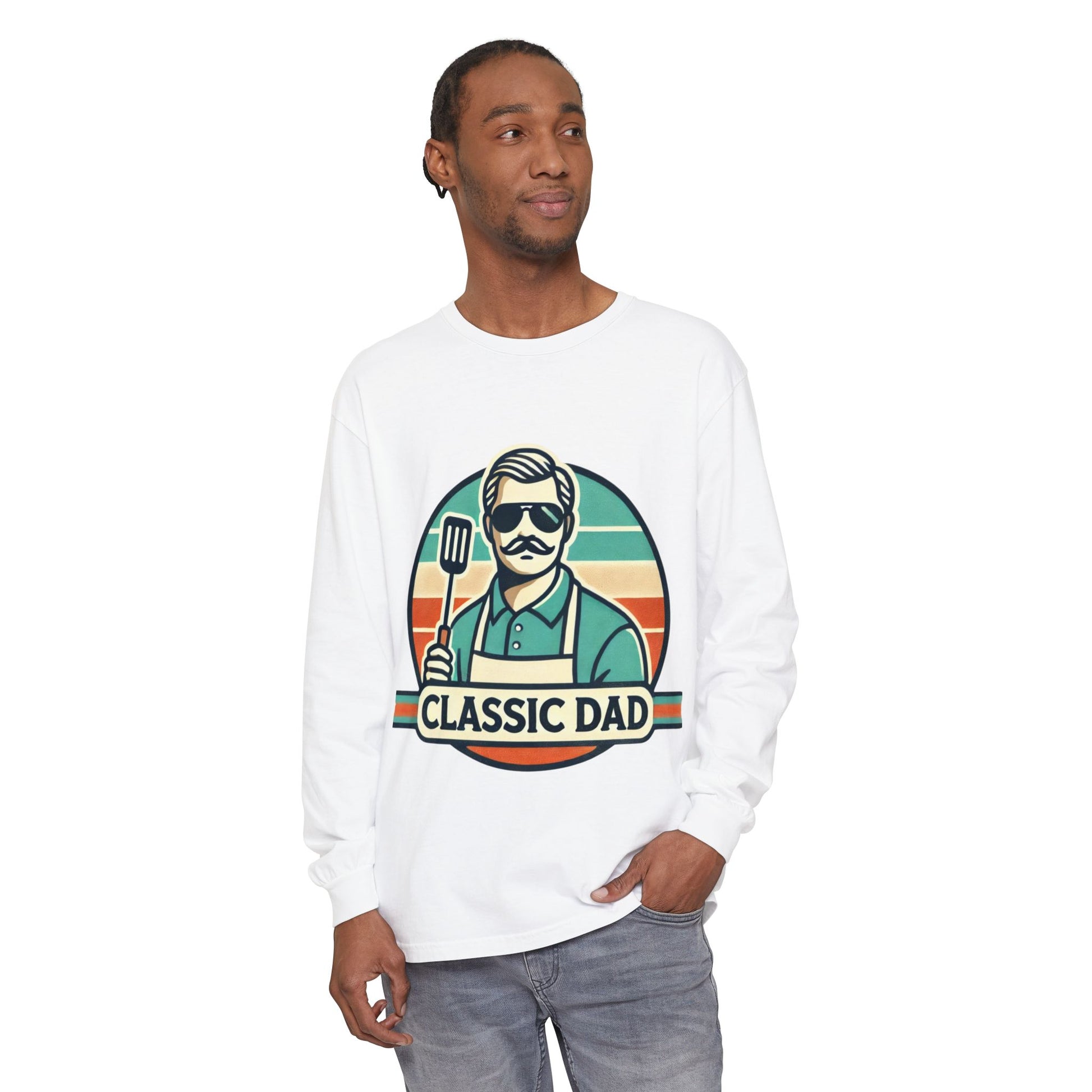 Classic Dad Garment-dyed Long Sleeve T-Shirt White Long-sleeve