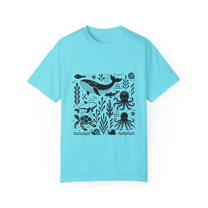 High Contrast Ocean Life Tee Lagoon Blue T-Shirt