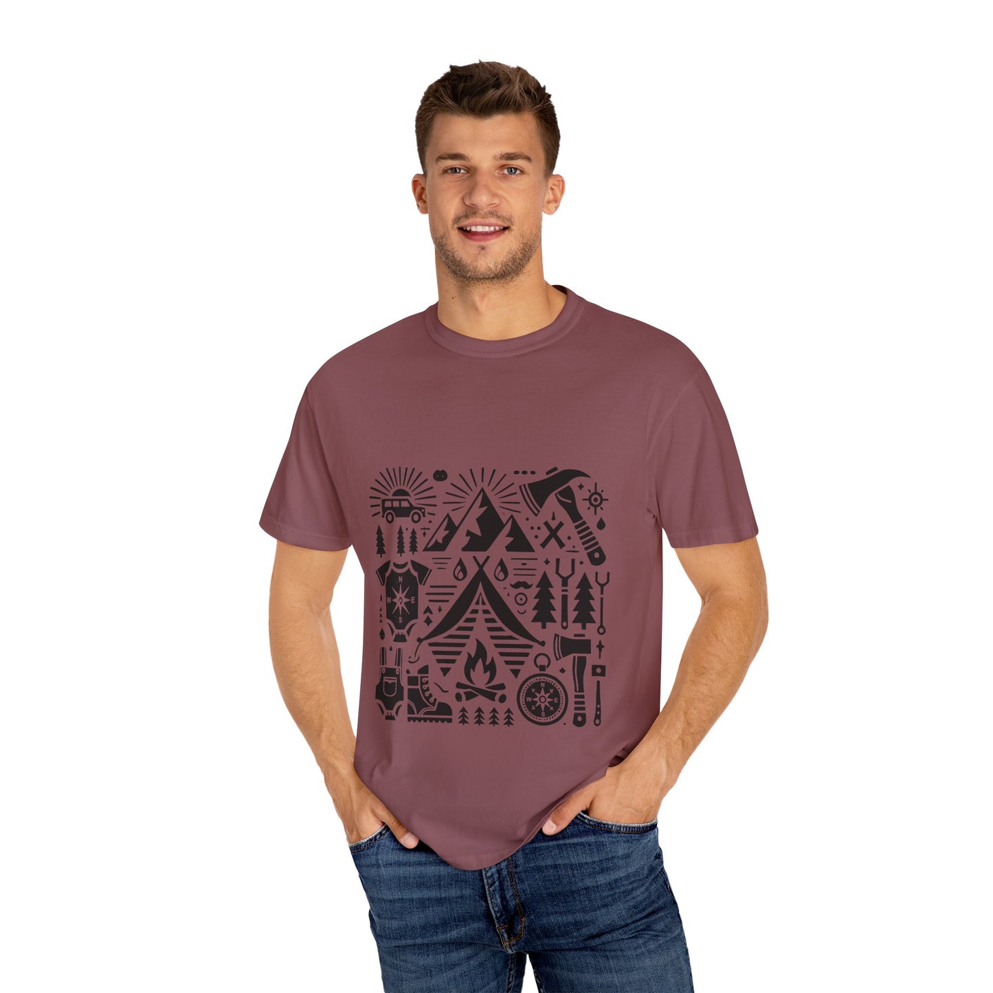 High Contrast Camping Scene T-shirt Brick T-Shirt