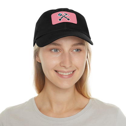 Hammer & Rattle Iconic Leather Patch Dad Hat Black Pink Patch Hats