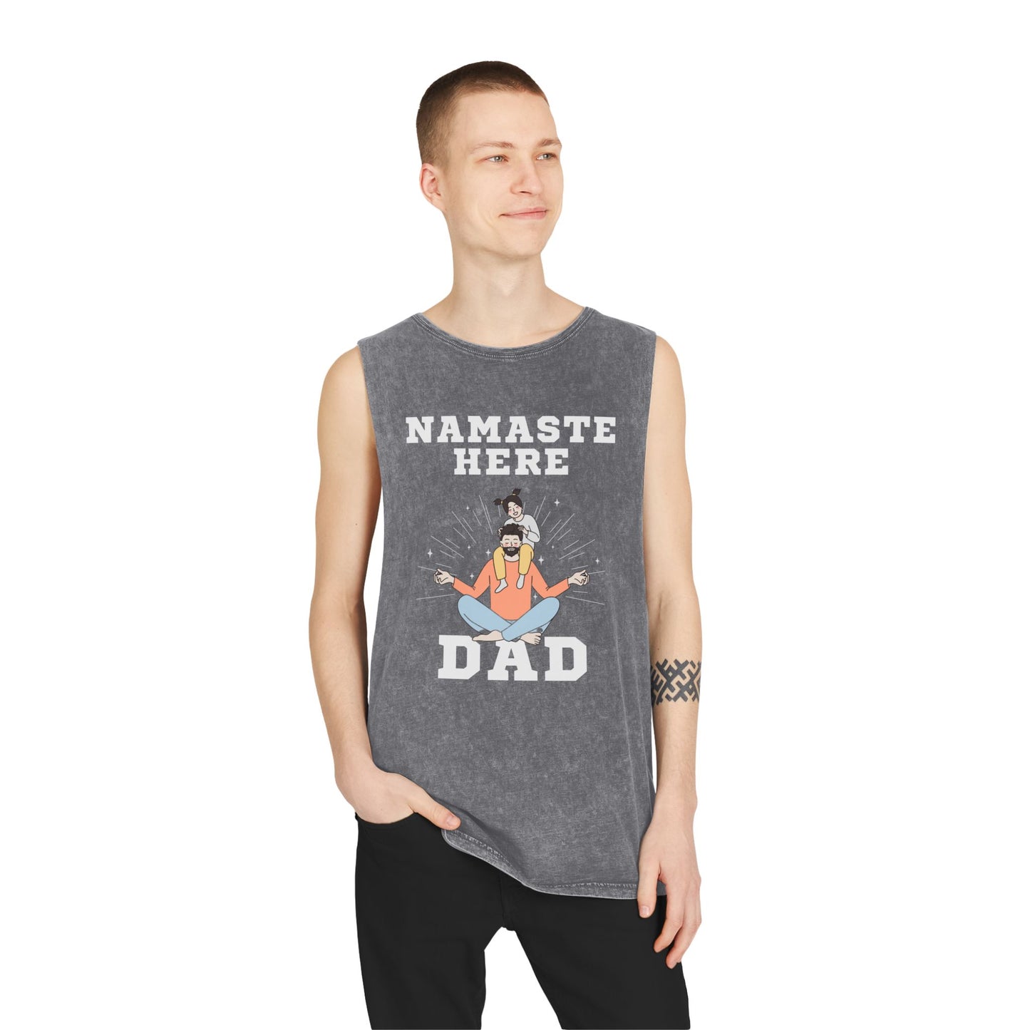 Namaste Here Dad Stonewash Tank Top Ash Stone Tank Top