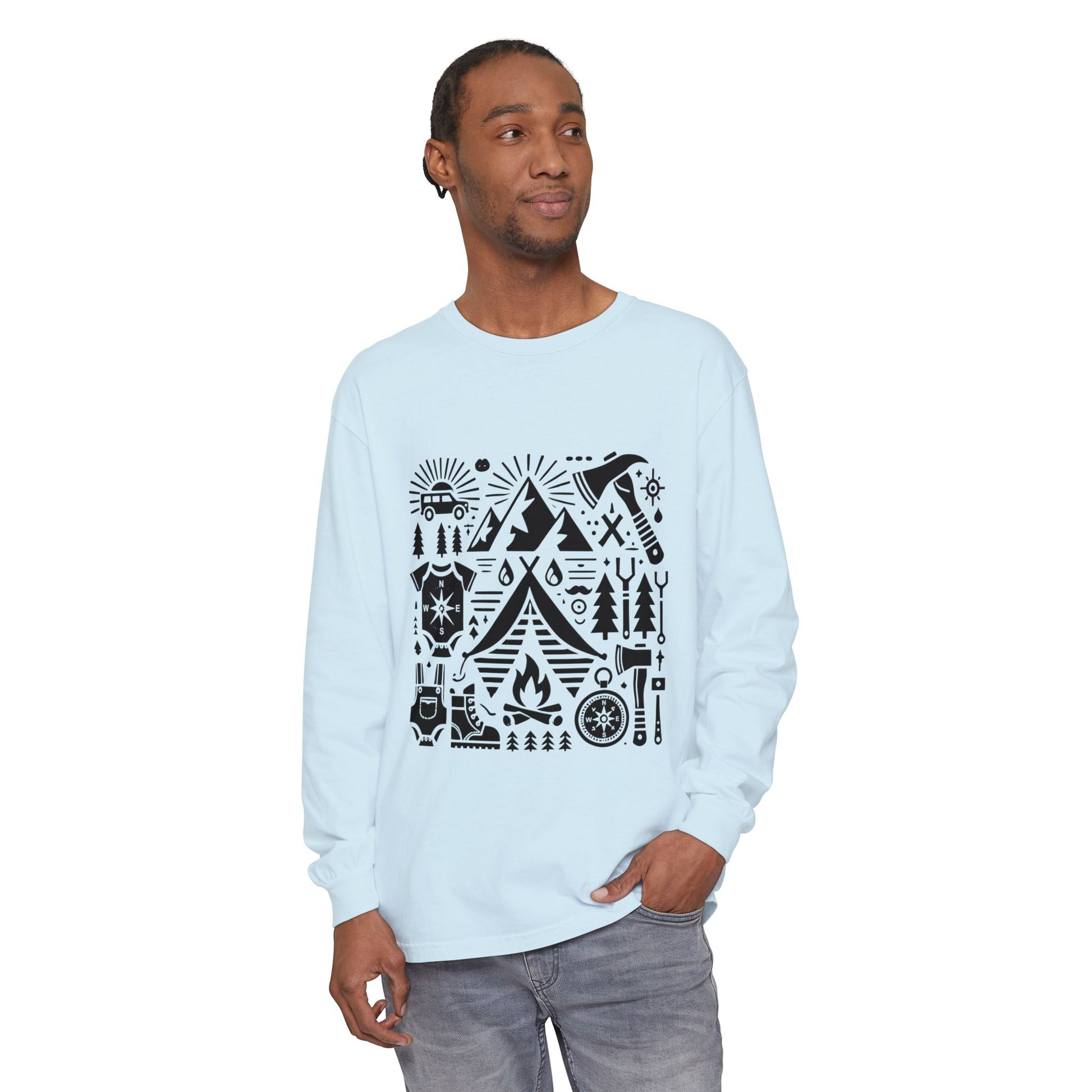 High Contrast Camping Long Sleeve Tee Lagoon Blue Long-sleeve